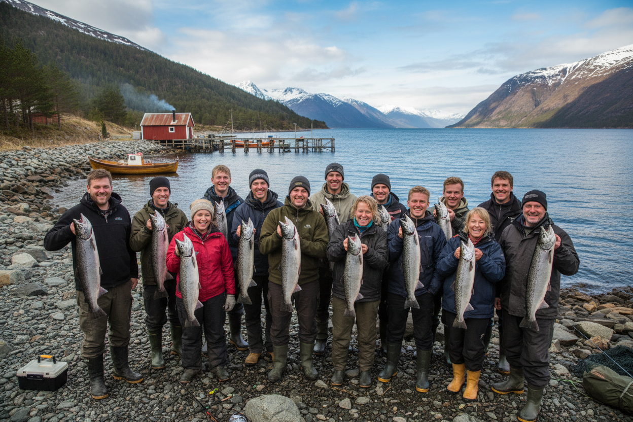 Community: Gruppe Angler mit schönen Fängen