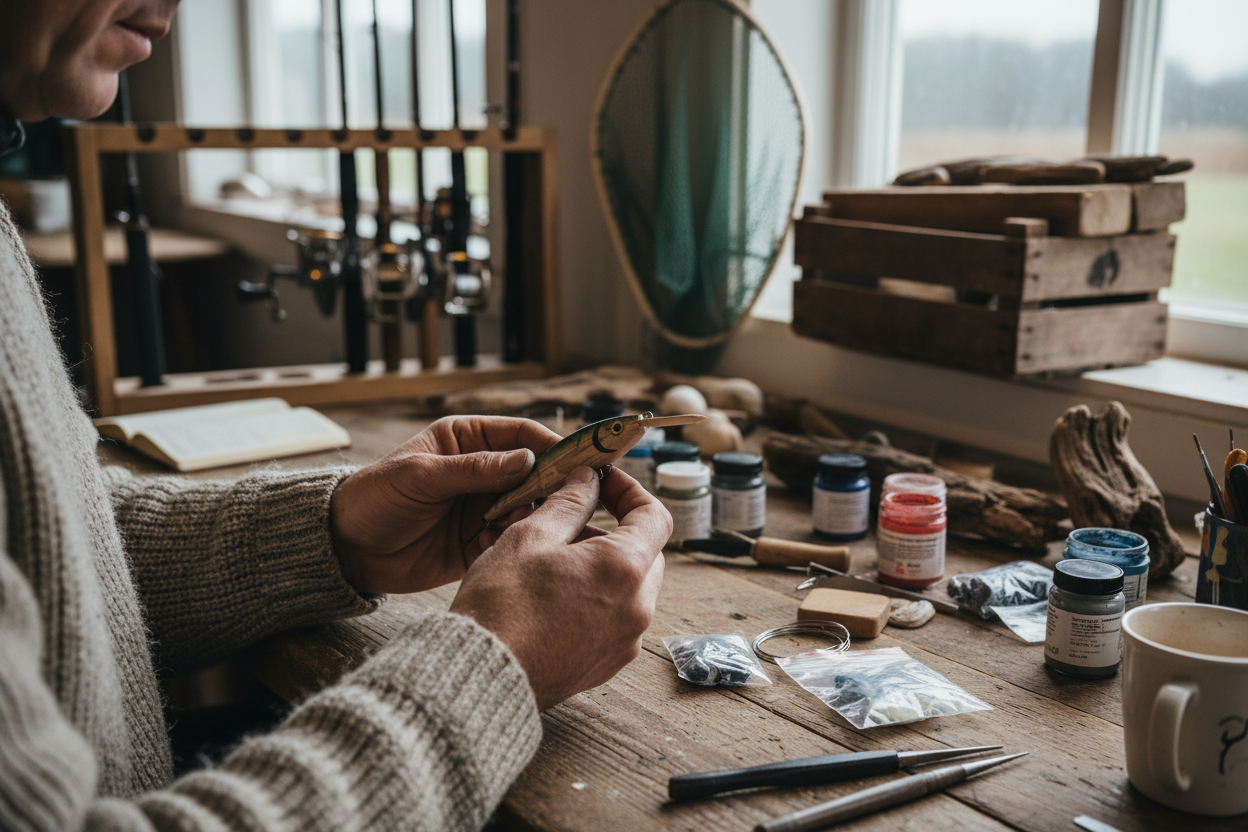 Craftsman baut oder inspiziert Köder