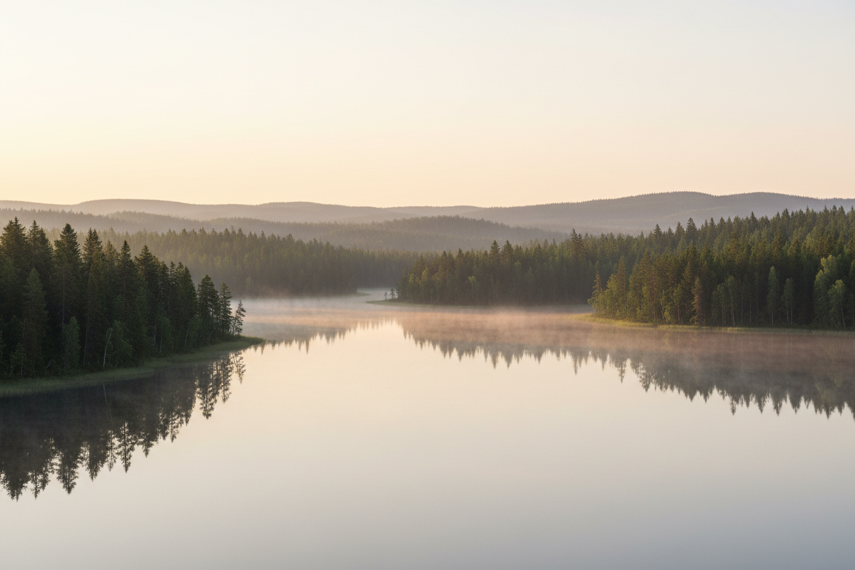 Weite schwedische Seenlandschaft am Morgen
